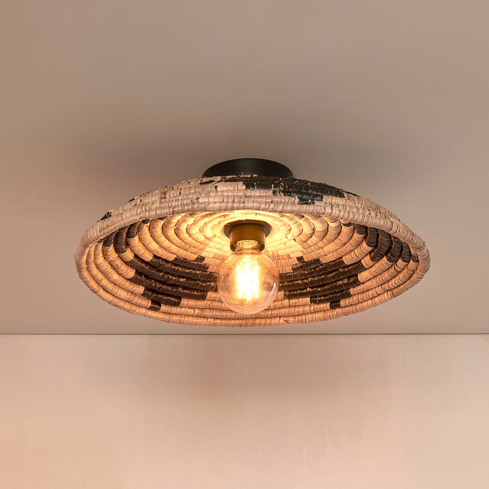 Good & Mojo Andros plafondlamp, zwart/naturel/wit, Ø 45 cm